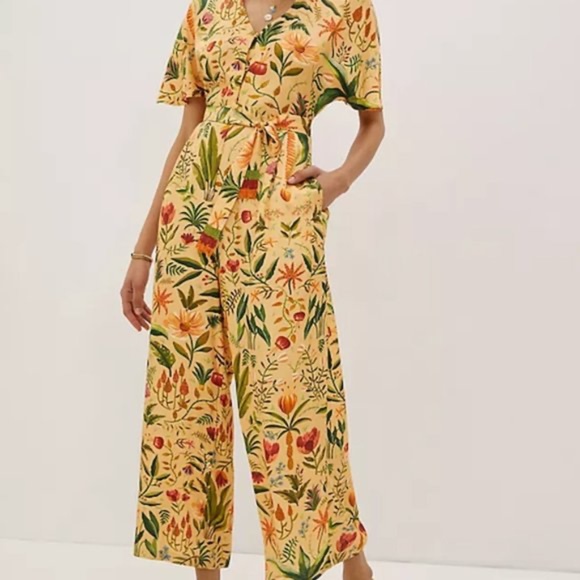 Farm RIO for Anthropologie Floral Yellow Jumpsuit - Picture 1 of 9
